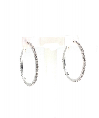 Rhinestone Hoop Earrings Small EH910145 Silver